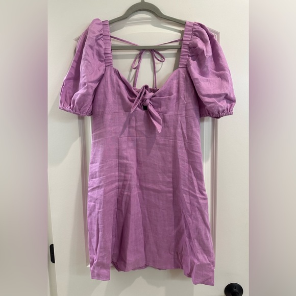 NWT Emerson Fry Amy Puff Sleeve Large Lavender Linen Dress - Picture 3 of 5